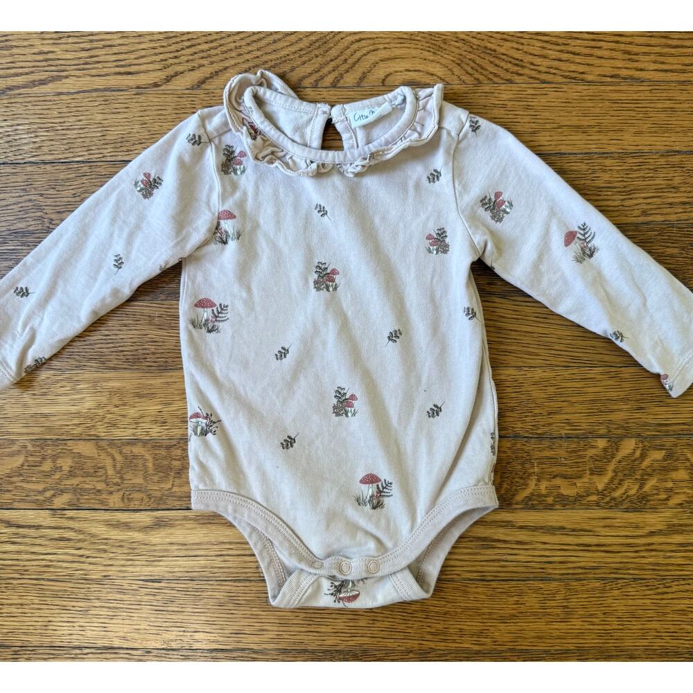 City Mouse Girls' Mushroom Collared Bodysuit Size 9-12 Month